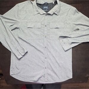 Prana Mens XL Grey Grid Long Sleeve Button Down Hiking Travel Shirt Mesh Lined